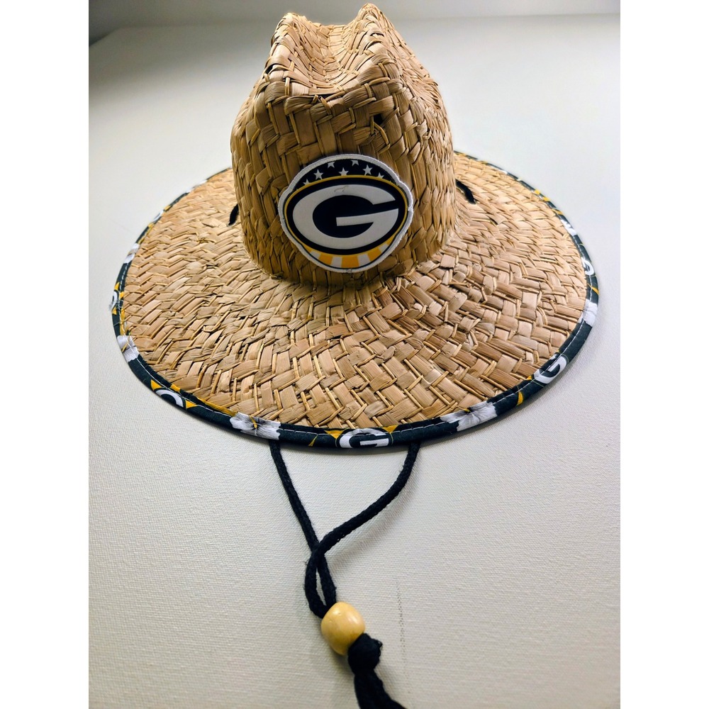 FOCO Green Bay Packers Mens Straw Sun Hat NFL Wide Brim Lifesaver STA0621-00001